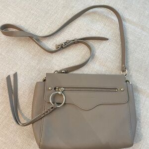 Rebecca Minkoff Taupe Gray Leather Crossbody with Ring Accent